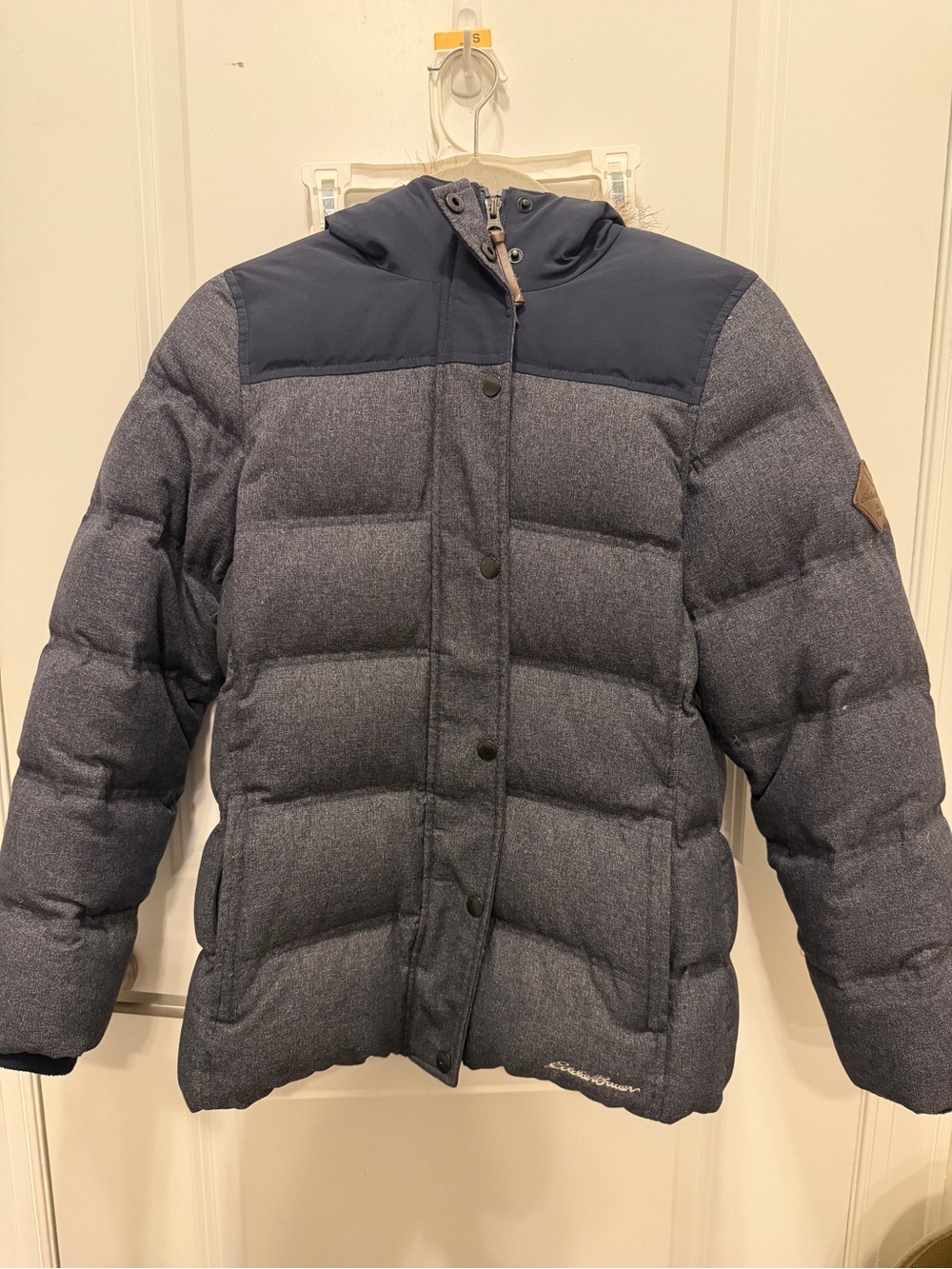 Eddie Bauer Dark Navy Petite Women’s Down Puffer Jacket with Fur Hood